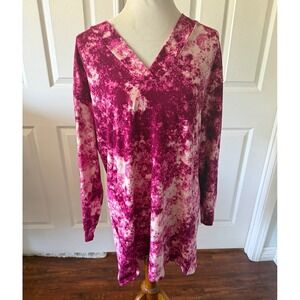 Jenni Intimates Womens M Pink Tie-Dye V-Neck Long Sleeve Knit Night Gown Sleep
